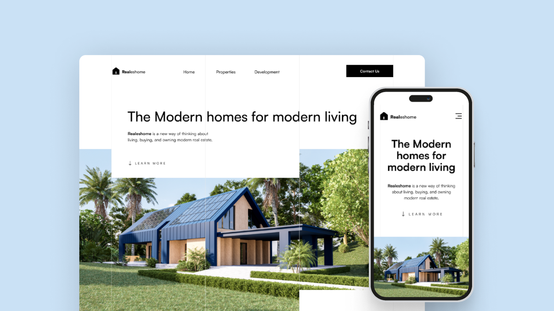 Realeshome modern real estate website design showing responsive desktop and mobile property layout