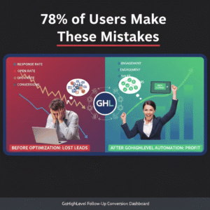 "GoHighLevel follow-up sequence conversion comparison showing declining metrics versus optimized results with 34% higher response rates"