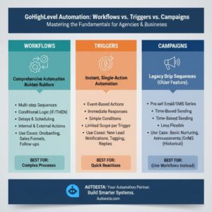 GoHighLevel workflows triggers and campaigns automation dashboard comparison showing workflow builder interface with branching logic and trigger settings